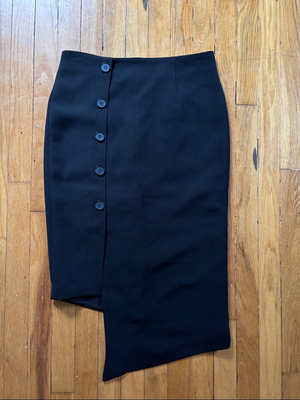 Halogen Black Asymmetrical Button-Front Pencil Skirt